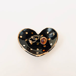 Copy of Ceramic Heart Dots Dish in Midnight Black